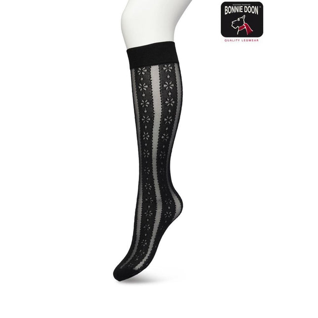 Bonnie Doon Dames Panty Kniekousen Flower Stripe Knee-High BP221804 - Jambelles