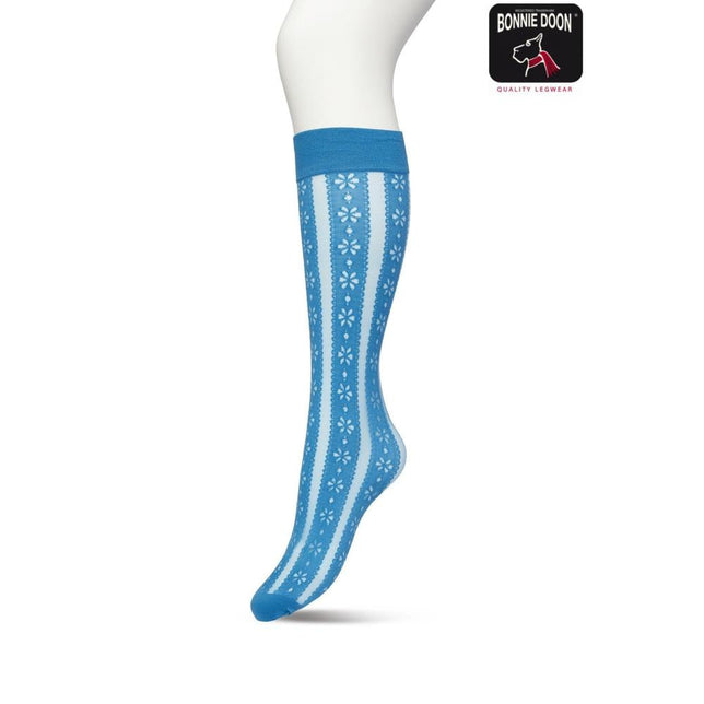 Bonnie Doon Dames Panty Kniekousen Flower Stripe Knee-High BP221804 - Jambelles