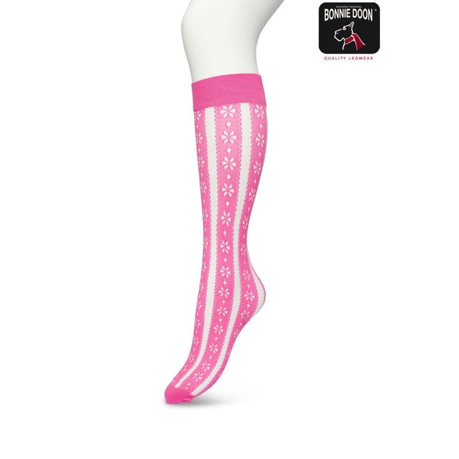 Bonnie Doon Dames Panty Kniekousen Flower Stripe Knee-High BP221804 - Jambelles