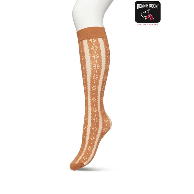 Bonnie Doon Dames Panty Kniekousen Flower Stripe Knee-High BP221804 - Jambelles