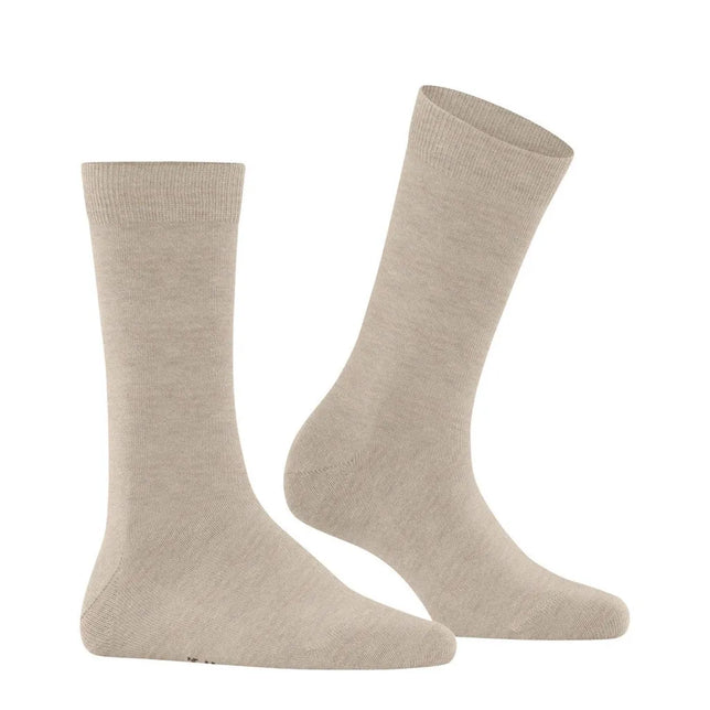 Beige dames sokken FALKE Family SO 46490, effen fijngebreid met geribde boorden - Jambelles