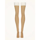 Wolford Nude 8 Lace Stay-Up dameskousen in nude met brede witte kanten boorden. - Jambelles