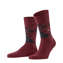 Burlington heren sokken Preston SO 24284 in bordeauxrood met donkergrijs ruitpatroon en gestippelde lijnen. - Jambelles