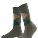 Burlington Marylebone Melange damessok in donkerbruin en roze met argylepatroon en metalen logoknoop. - Jambelles