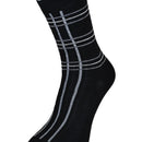 Bonnie Doon dameskniekous Mixed Stripe in donkerbruin met lichtblauwe, beige en grijze ruiten. - Jambelles