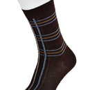 Bonnie Doon dameskniekous Mixed Stripe in donkerbruin met lichtblauwe, beige en grijze ruiten. - Jambelles