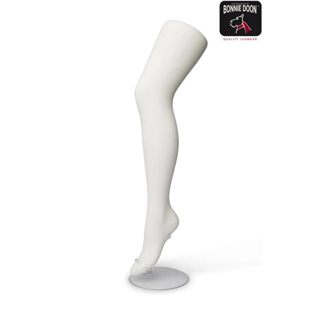 Bonnie Doon damesmaillot Bio Cotton Tights in wit, effen en ondoorzichtig, getoond op een beenmodel. - Jambelles