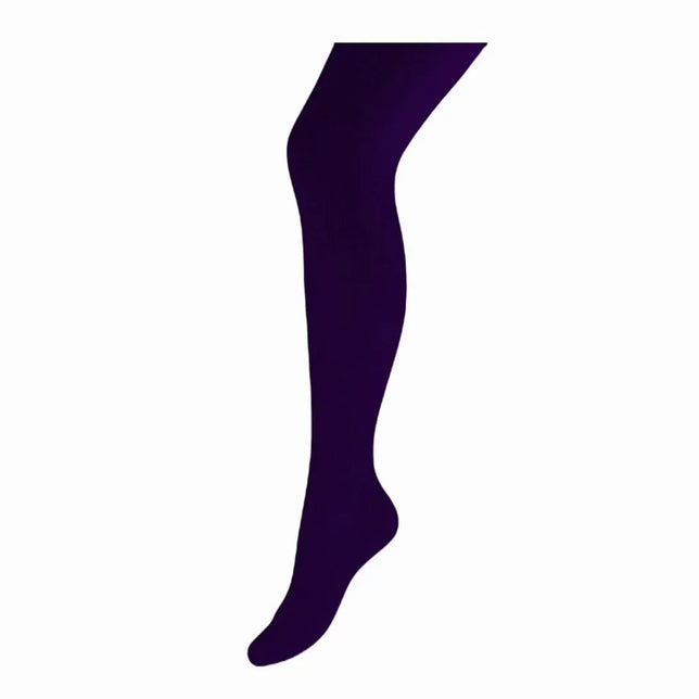 Bonnie Doon damesmaillot Bio Cotton Tights BP051900 in effen donkerpaars, met zijaanzicht van been en voet. - Jambelles