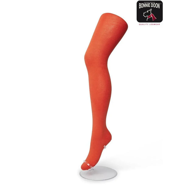 Oranjerode Bonnie Doon damesmaillot Bio Cotton Tights BP051900, effen en ondoorzichtig op een beenmodel. - Jambelles