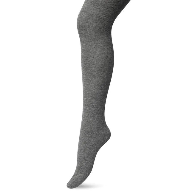 Bonnie Doon damesmaillot Bio Cotton Tights BP051900 in effen gemêleerd grijs, getoond aan één been. - Jambelles