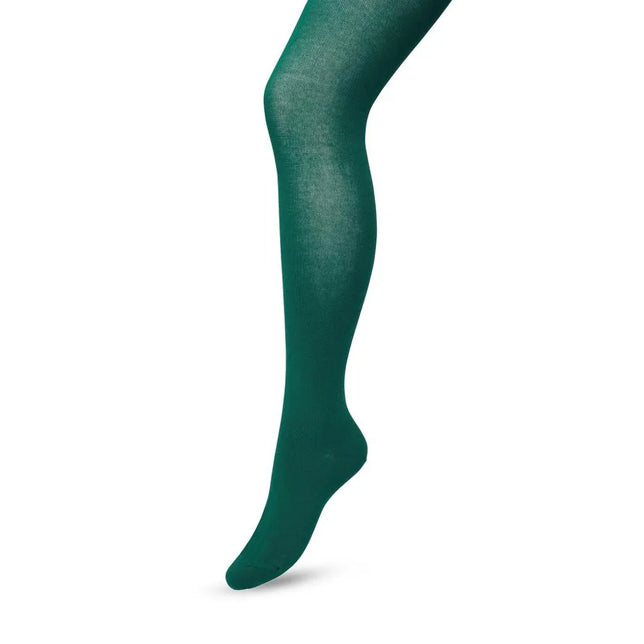 Bonnie Doon Bio Cotton damesmaillot in effen donkergroen, fijngebreid en gedragen aan één been. - Jambelles