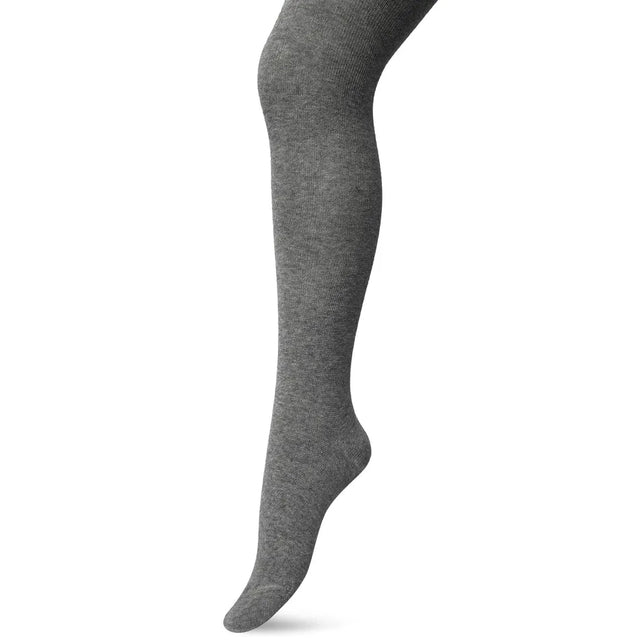 Bonnie Doon damesmaillot Bio Cotton Tights BP051900 in effen gemêleerd grijs, getoond aan één been. - Jambelles
