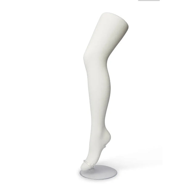 Bonnie Doon Bio Cotton Tights damesmaillot in effen wit, getoond op een gebogen beenmodel met voet. - Jambelles