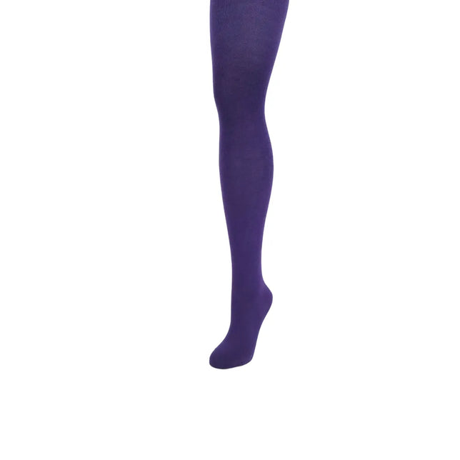 Bonnie Doon damesmaillot Bio Cotton Tights BP051900 in effen paars, getoond aan één been. - Jambelles