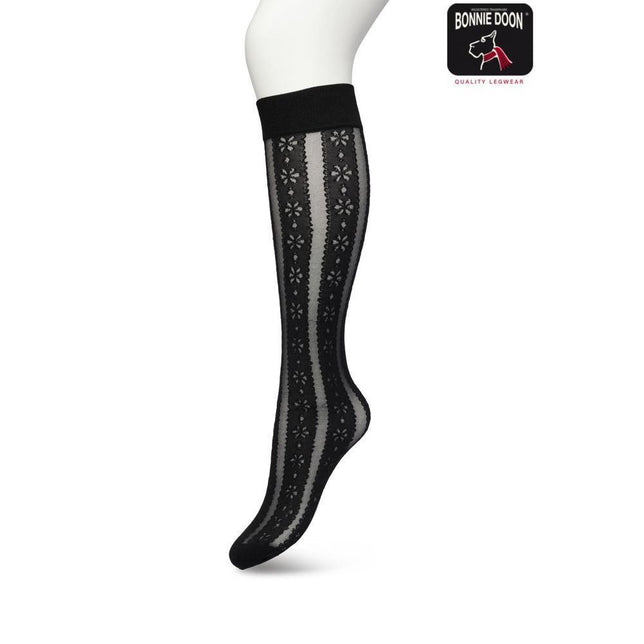 Bonnie Doon Dames Panty Kniekousen Flower Stripe Knee-High BP221804 - Jambelles