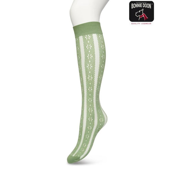 Bonnie Doon Dames Panty Kniekousen Flower Stripe Knee-High BP221804 - Jambelles