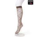 Bonnie Doon dames pantykniekous in beige met bruin lozengepatroon en brede bruine boord. - Jambelles