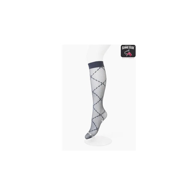 Bonnie Doon dames pantykniekous in grijs met donkerblauw ruitpatroon en brede boord - Jambelles