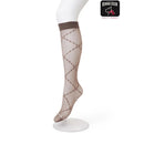 Bonnie Doon dames pantykniekous in beige met bruin lozengepatroon en brede bruine boord. - Jambelles