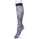 Bonnie Doon dames pantykniekous in beige met bruin lozengepatroon en brede bruine boord. - Jambelles