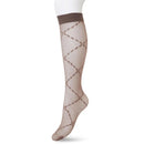 Bonnie Doon dames pantykniekous in beige met bruin lozengepatroon en brede bruine boord. - Jambelles