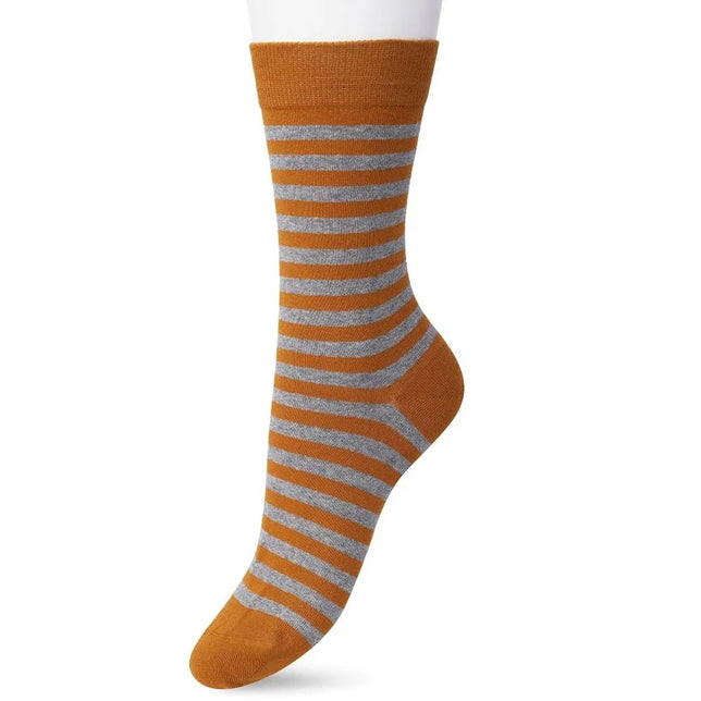 Bonnie Doon Basic Stripe damessok in roestbruin met grijze strepen en effen boord, hiel en teen. - Jambelles