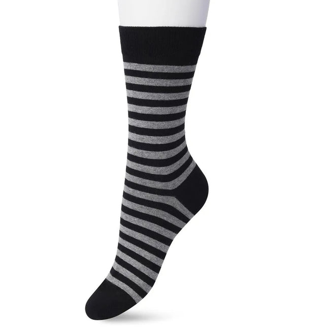 Bonnie Doon dames Basic Stripe sok BD041101 in zwart en grijs, met horizontale strepen en effen boord, hiel en teen. - Jambelles
