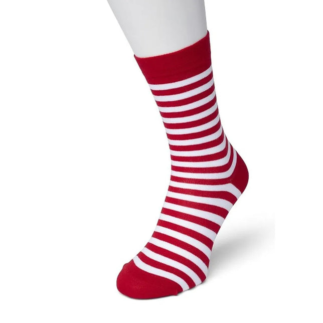 Bonnie Doon dames Basic Stripe Sock BD041101 in rood met witte strepen en rode boord, hiel en teen. - Jambelles