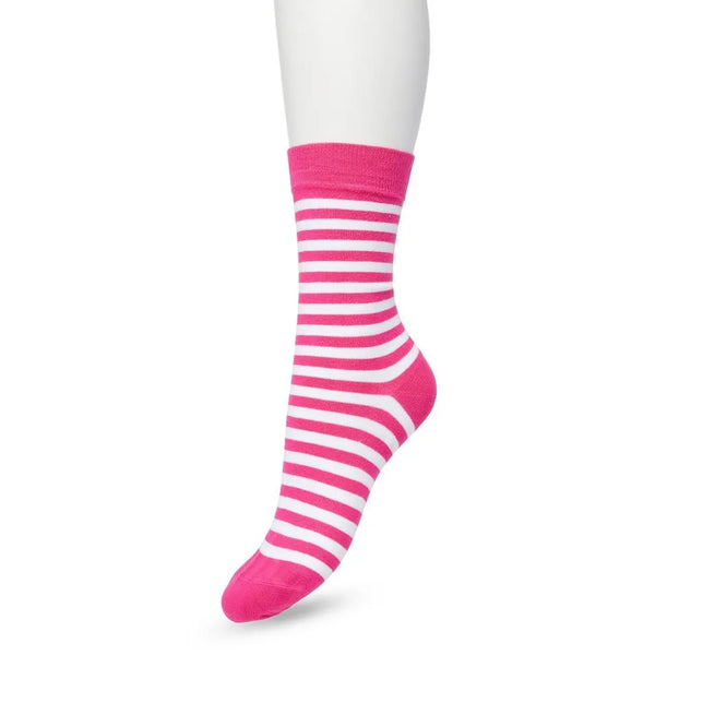 Bonnie Doon Basic Stripe damessok in roze met witte strepen en effen boord, hiel en teen. - Jambelles