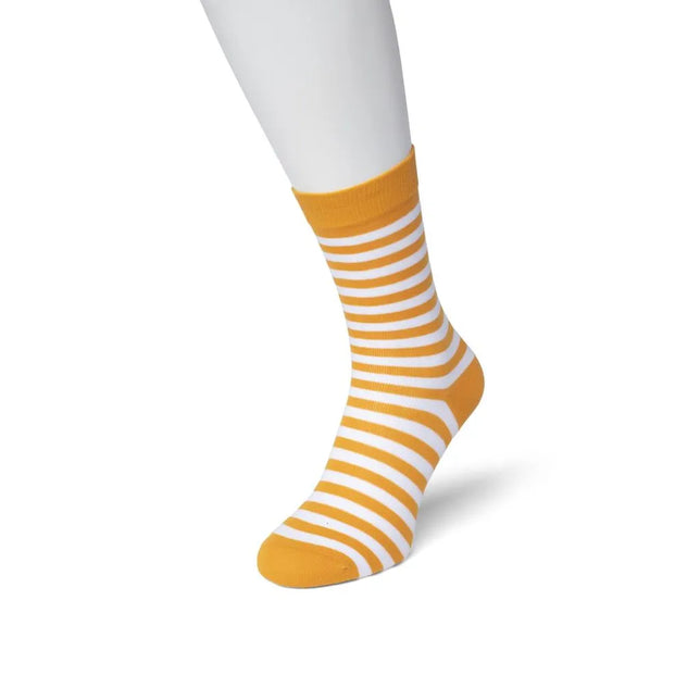Bonnie Doon Basic Stripe damessok in oranje en wit met horizontale strepen en effen boord, hiel en teen. - Jambelles