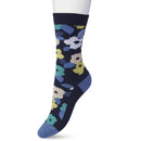Grijze Bonnie Doon Big Flower damessok met kleurrijke abstracte bloemen en zwarte teen en hiel. - Jambelles