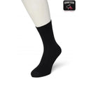 Zwarte Bonnie Doon dames Bio Cotton Sock BP051100, effen uitgevoerd en getoond aan een witte paspopvoet. - Jambelles