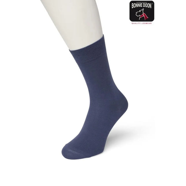 Bonnie Doon dames Bio Cotton sok BP051100 in effen donkerblauw met geribde boord - Jambelles