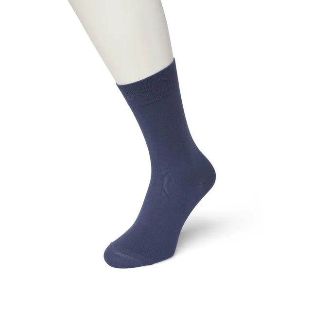 Donkerblauwe Bonnie Doon dames Bio Cotton Sock BP051100, effen sok met brede geribde boord. - Jambelles