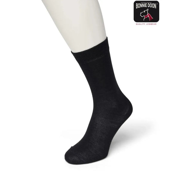 Bonnie Doon Wool/cotton dames sok BD631402 in zwart, effen uitgevoerd met brede boord. - Jambelles