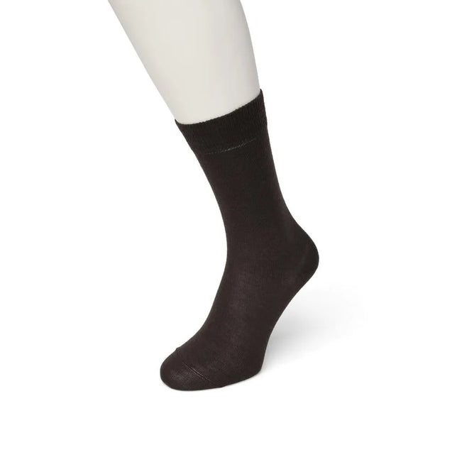 Bonnie Doon dames sok BD631402 in donkerbruin, effen model van wol en katoen met geribde boord. - Jambelles