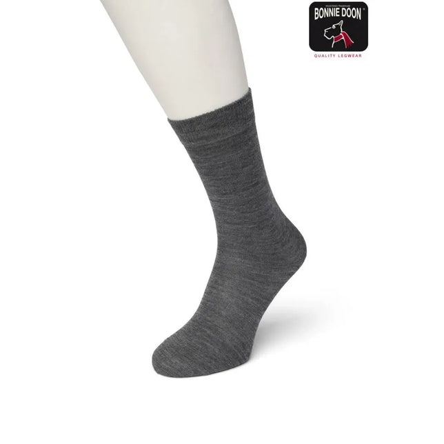 Grijze Bonnie Doon dames sok van wol en katoen, effen gemêleerd met brede boord, model BD631402. - Jambelles