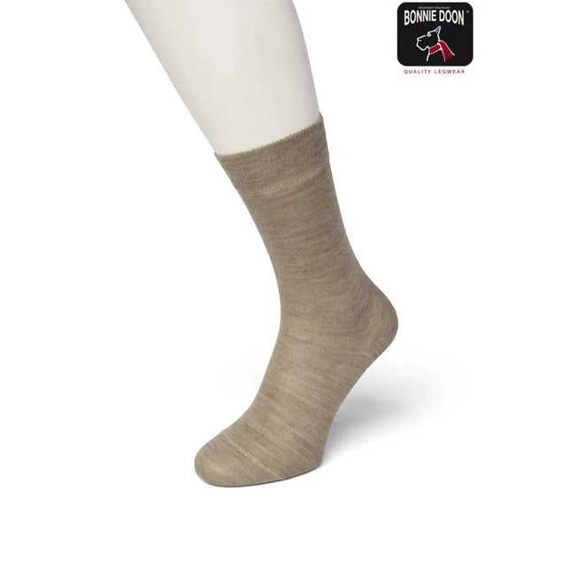 Bonnie Doon dames sok Wool/Cotton BD631402 in gemêleerd taupe met effen boord. - Jambelles