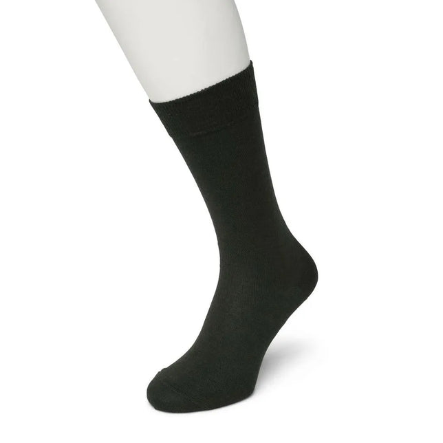 Zwarte Bonnie Doon dames sok BD631402 van wol en katoen, effen model met brede boord. - Jambelles