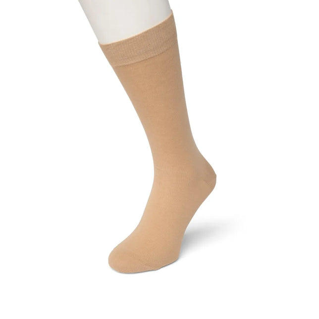 Beige Bonnie Doon herensok Cotton Sock BD 632401, effen uitgevoerd met brede boord. - Jambelles