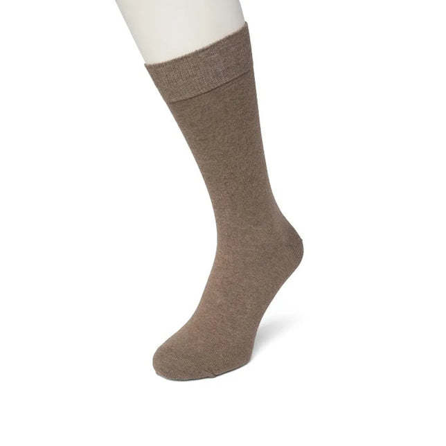 Bonnie Doon heren sok Cotton Sock BD 632401 in taupe, effen model met brede geribde boord. - Jambelles