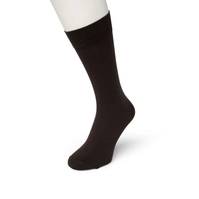 Bonnie Doon Cotton Sock BD 632401, donkerbruine herensok met effen design en geribde boord. - Jambelles