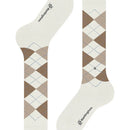 Burlington dameskniekous Marylebone 22373 in paars en grijs, met lila ruiten, roze stiksels en metalen logo. - Jambelles