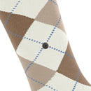 Burlington dameskniekous Marylebone 22373 in paars en grijs, met lila ruiten, roze stiksels en metalen logo. - Jambelles