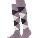 Burlington dameskniekous Marylebone 22373 in paars en grijs, met lila ruiten, roze stiksels en metalen logo. - Jambelles