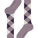 Burlington dameskniekous Marylebone 22373 in paars en grijs, met lila ruiten, roze stiksels en metalen logo. - Jambelles