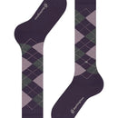 Burlington dameskniekous Marylebone 22373 in paars en grijs, met lila ruiten, roze stiksels en metalen logo. - Jambelles