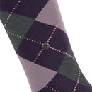 Burlington dameskniekous Marylebone 22373 in paars en grijs, met lila ruiten, roze stiksels en metalen logo. - Jambelles