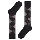 Burlington dameskniekous Whitby 22319 in bordeauxrood en roze met ruitpatroon en metalen logo-embleem - Jambelles