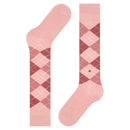 Burlington dameskniekous Whitby 22319 in bordeauxrood en roze met ruitpatroon en metalen logo-embleem - Jambelles